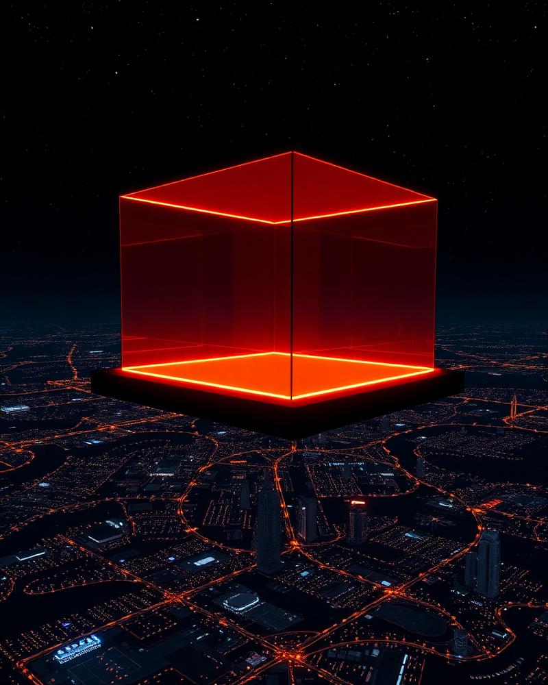Glowing skybox floating above the night grid