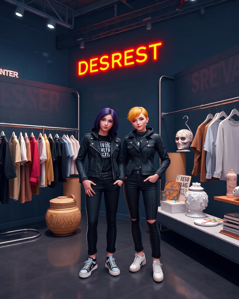 Avatars browsing a designer booth at the event